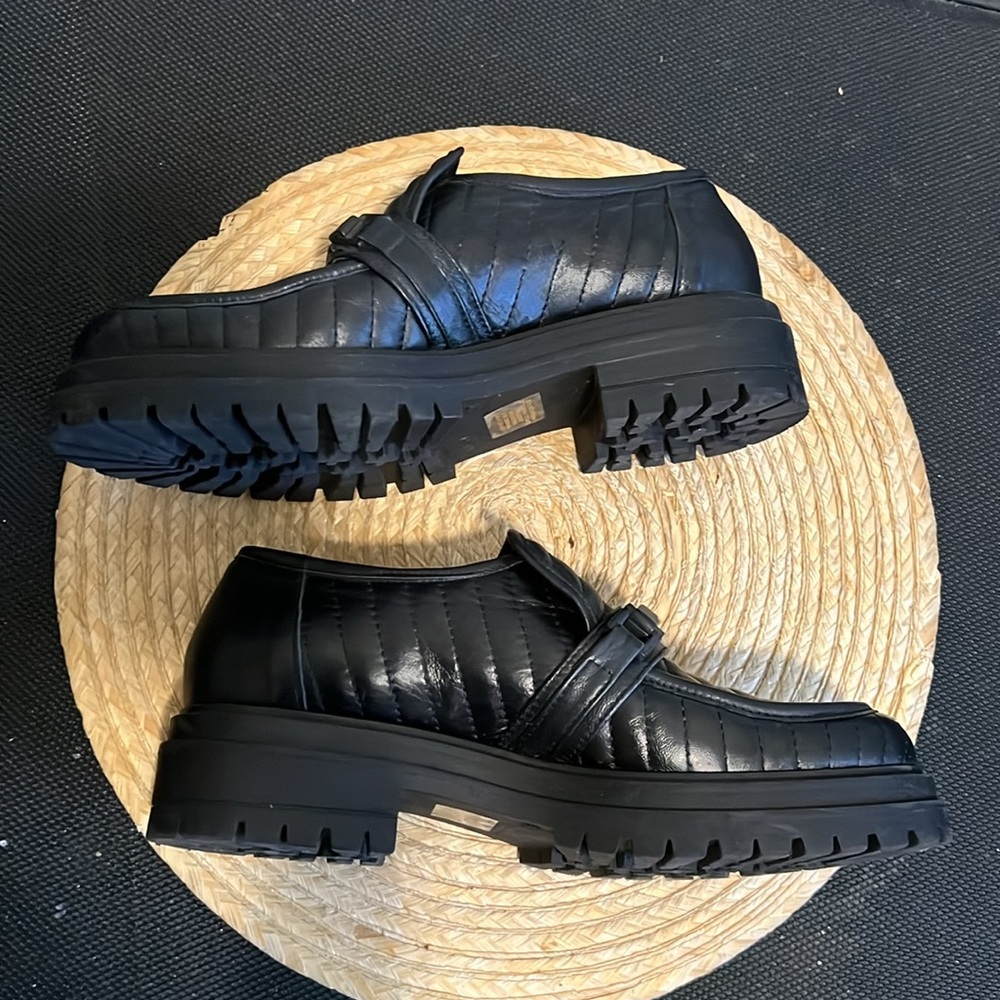 Napoleon School Shoes Leather Platform Chunky Lug  Sole Loafer Size 40